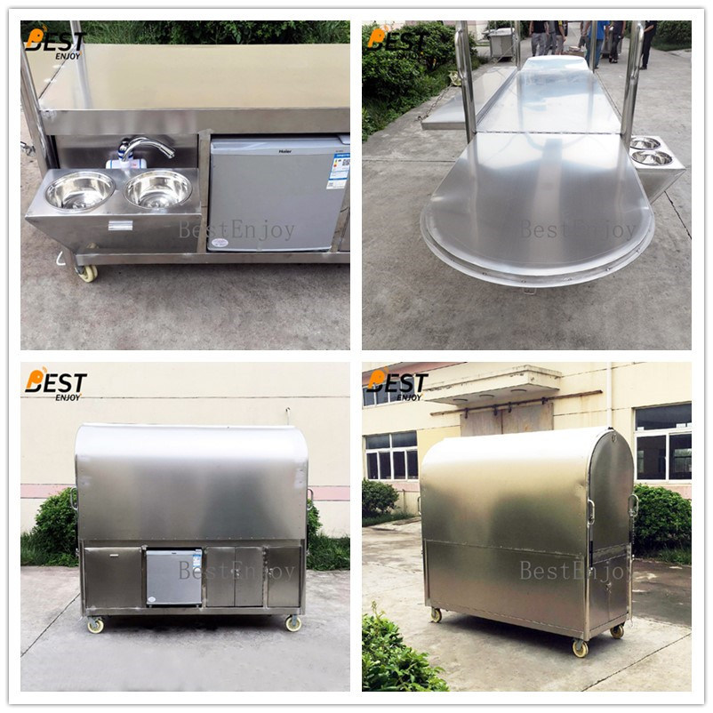 Mobile Hand Push Stainless Steel Hot Dog Cart