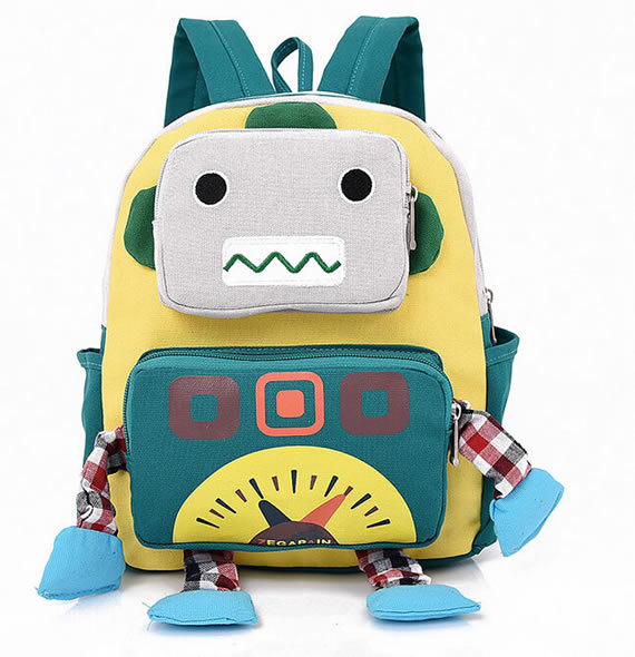 Cartoon Polyester Kids Children School Bag with Cartoon Robot Design