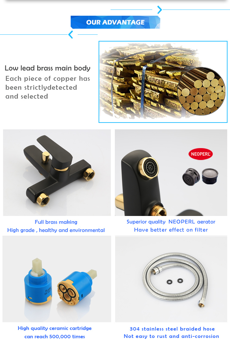 Luxury Black Shower Set Simple Design Golden Wall Mounted Shower Tap Accessories Set