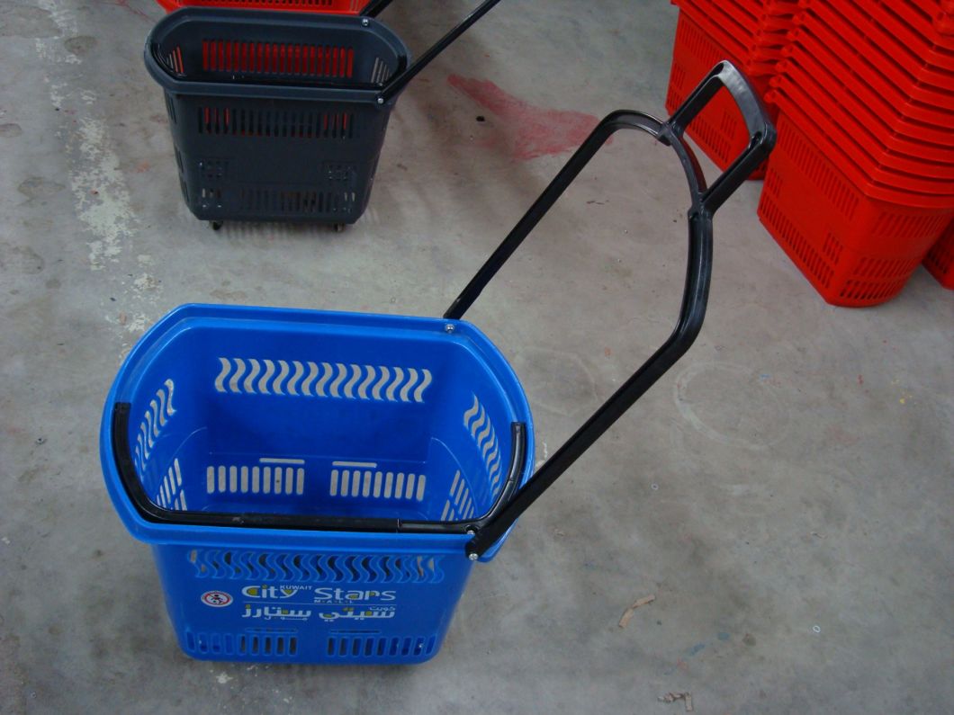 Rolling Wheeel Shopping Plastic Basket for Supermarket