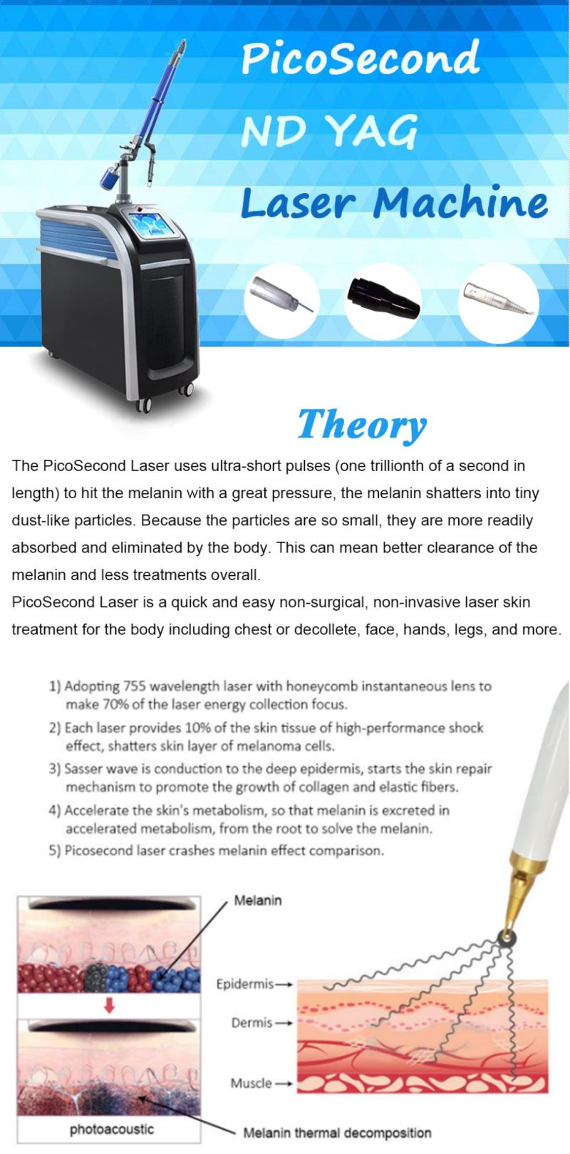 High Power of Q-Swiched ND YAG Laser Tattoo Removal Machine