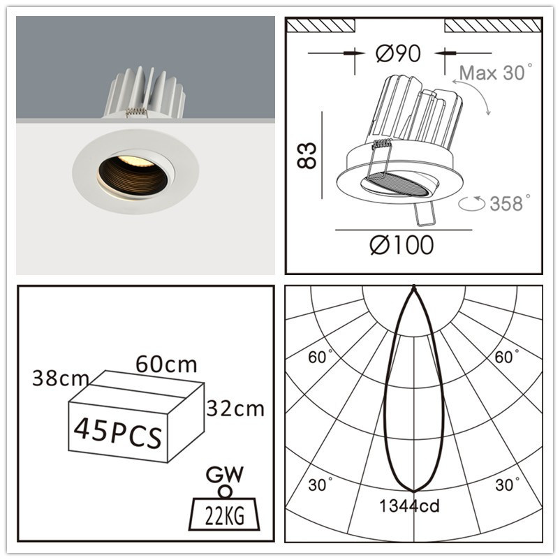 Heat Fixed Recessed Ceiling LED Spotlight IP44 LED Down Light