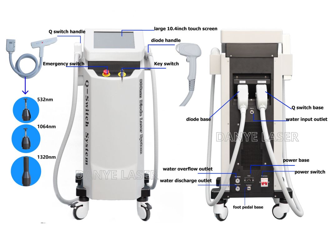Hot Selling 2 in 1 Device 808nm Diode/Diodo Laser Hair Removal, Q Switched ND YAG Laser Tattoo Removal Machine for Sale