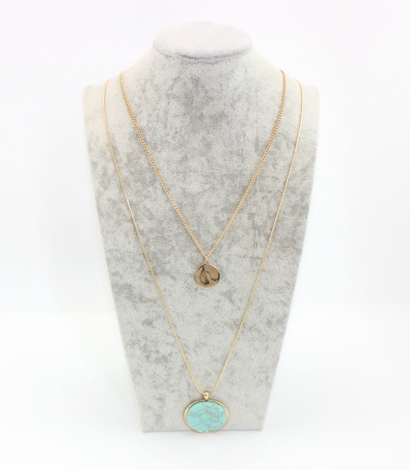 Fashion Women Jewelry Gold Layered Turquoise Beaded Pendant Necklace