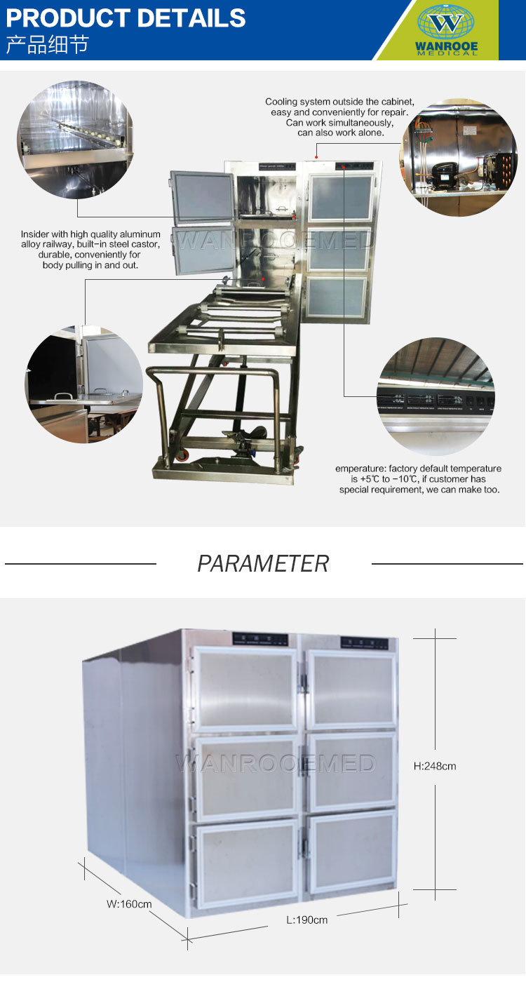 Ga Medical Hospital Stainless Steel Mortuary Cooler Refrigerator