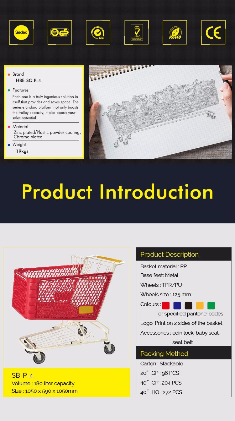 180L 2 Tiers Plastic Metal Shopping Trolley Cart