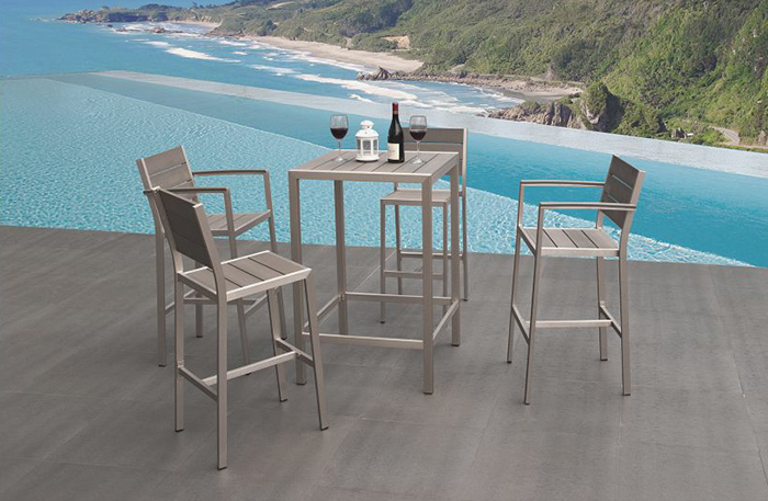 European Style Hotel Creative High Backrest Modern Cafe Bar Polywood Table and Chair Outdoor Garden Hotel Furniture