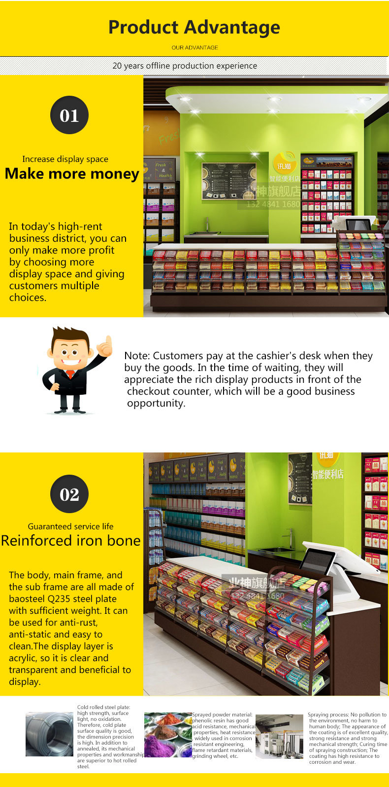 Supermarket &Retail Store Cashier Checkout Counter Design with High Quality