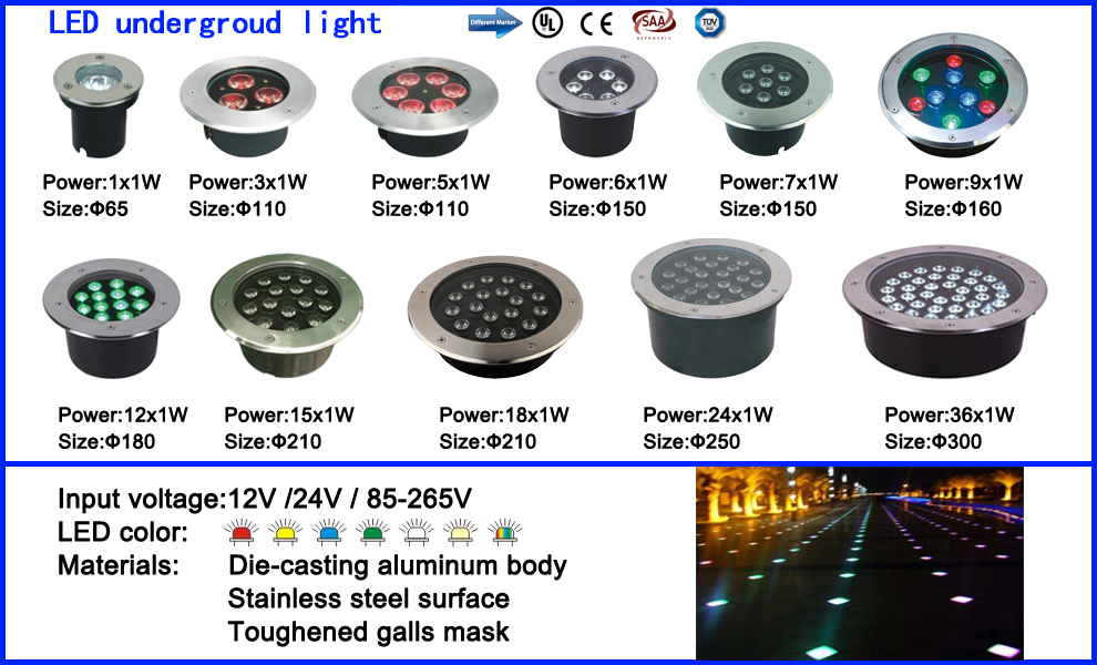 Color Changing Outdoor Lights Low Voltage 12W Round LED Underground Lighting