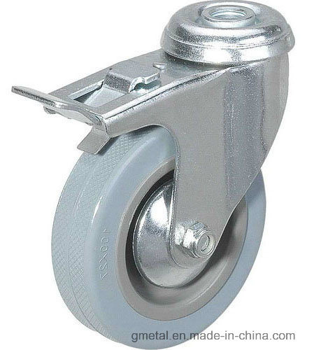 Grey Rubber Wheel Castor Bolt Hole with Steel Brake