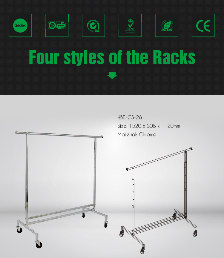 Commercial Double-Rail Rolling Display Clothes Rack Clothing Garment Rack