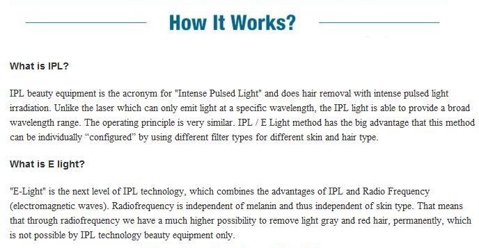Portable IPL E-Light / Opt Shr Hair Removal Machine
