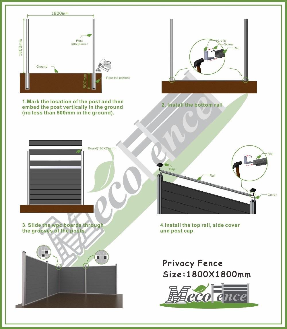 Easy to Installation Aluminum WPC Garden Wood Composite Fence