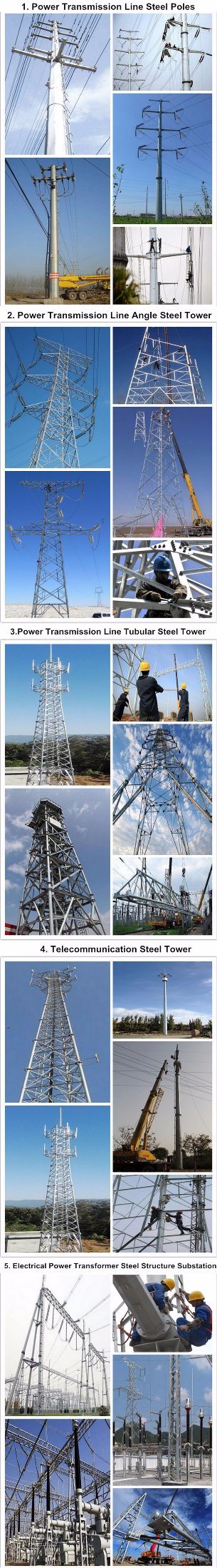 Electric Transmission Line Tower Galvanized Pole High Tension Steel Pole