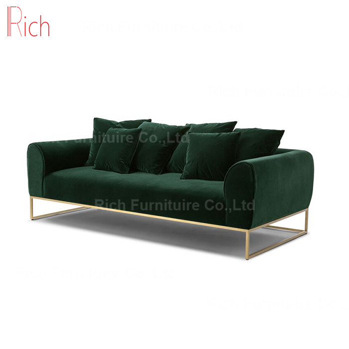 Modern Home Furniture Stainless Golden Fame Loveseat Multi-Pillow Velvet Fabric Sofa Set