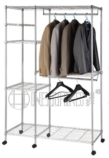 Heavy Duty DIY Chrome Steel Garment Wardrobe Shelf with Wheels
