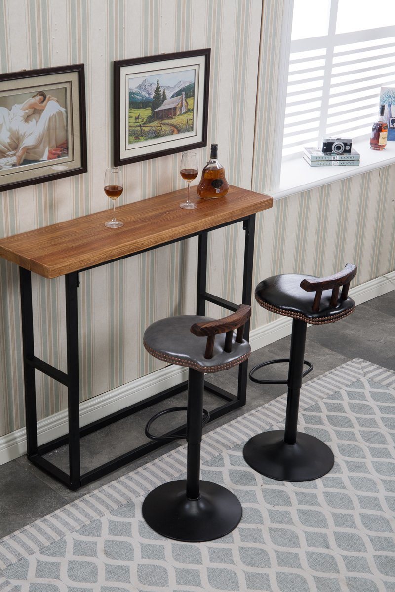 Modern Adjustable Leather Swivel Wood Bar Stools Chair