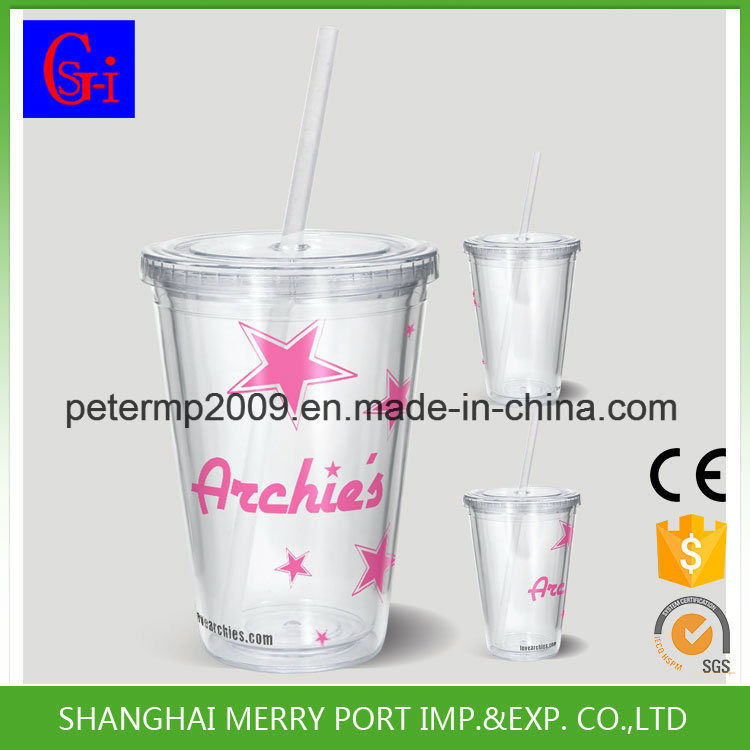 Customized BPA Free Plastic Tumbler with Straw and Lid
