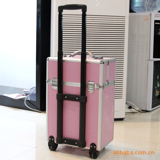 Professional Aluminum Frame Cosmetic Trolley Cases, Pink Beauty Trolley Case