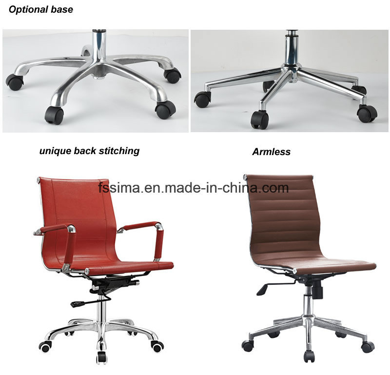 Black Vinyl PU Leather Ribbed High MID Back Swivel Office Chair