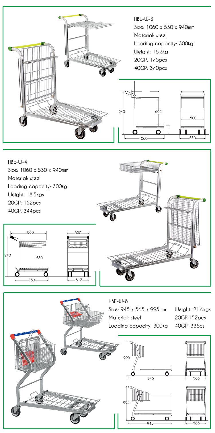 Nestable Logistic 2 Tiers Warehouse Cargo Trolley Cart