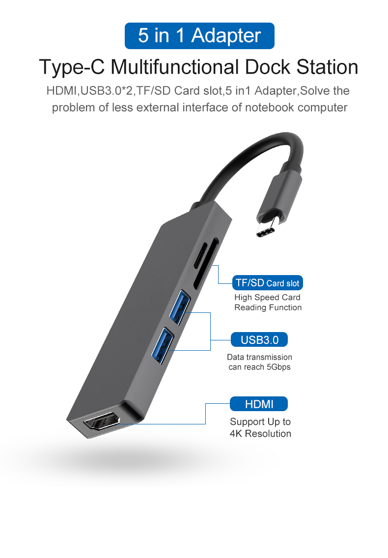 5 em 1 USB C Hub com HDMI 5 In 1 USB C Hub With HDMI