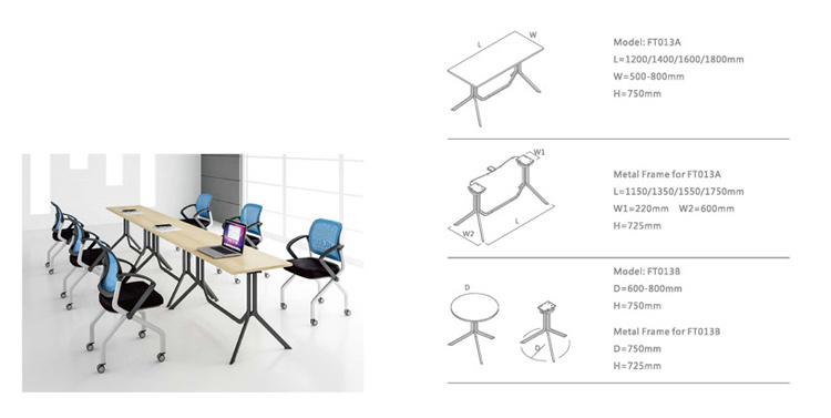 Rectangular Shape Small Conference Table with Metal Frame Base