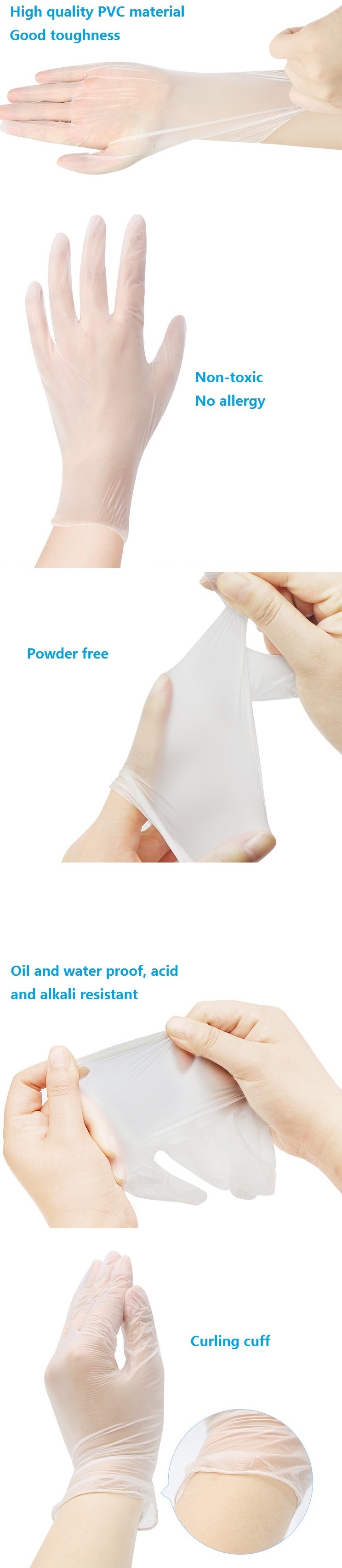 Aql 1.5 Medical Grade Disposable Examination Vinyl Gloves Powder Free