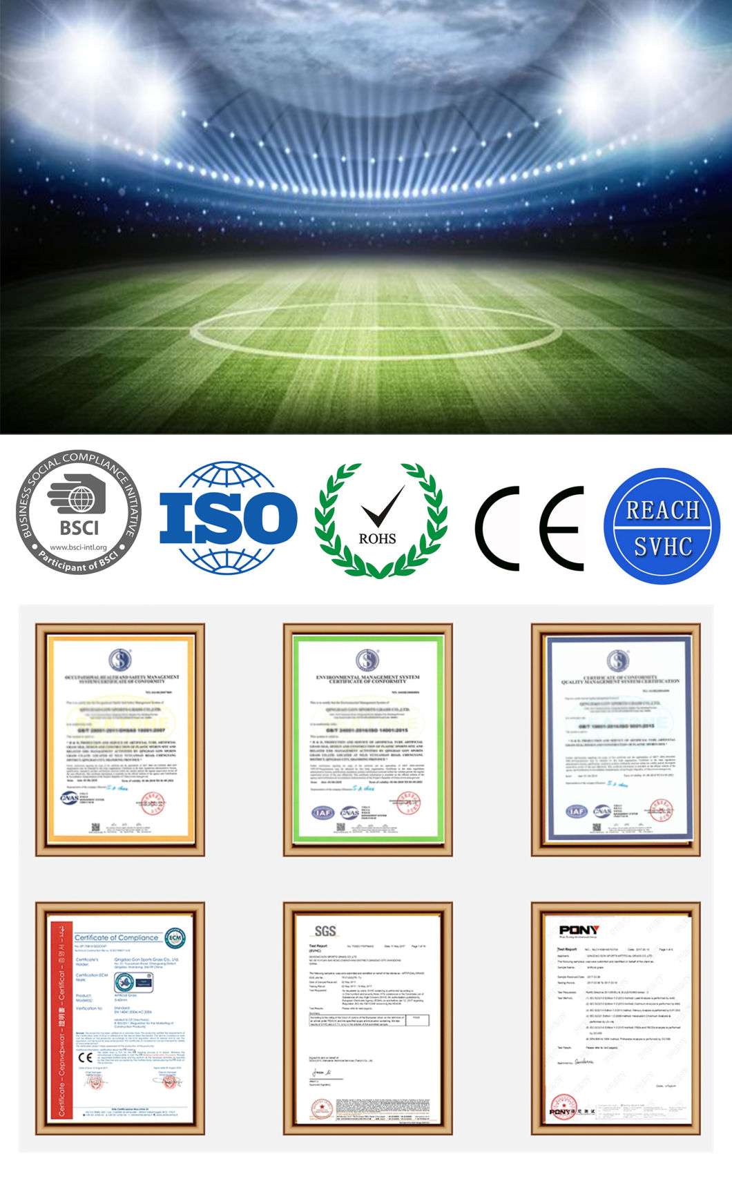 D Shape Artificial Synthentic Turf for Football Sports Landscaping Grass Ce SGS Reach