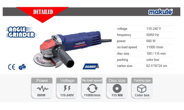 Ce GS Approved 680W 115/125mm Angle Grinder (AG008)