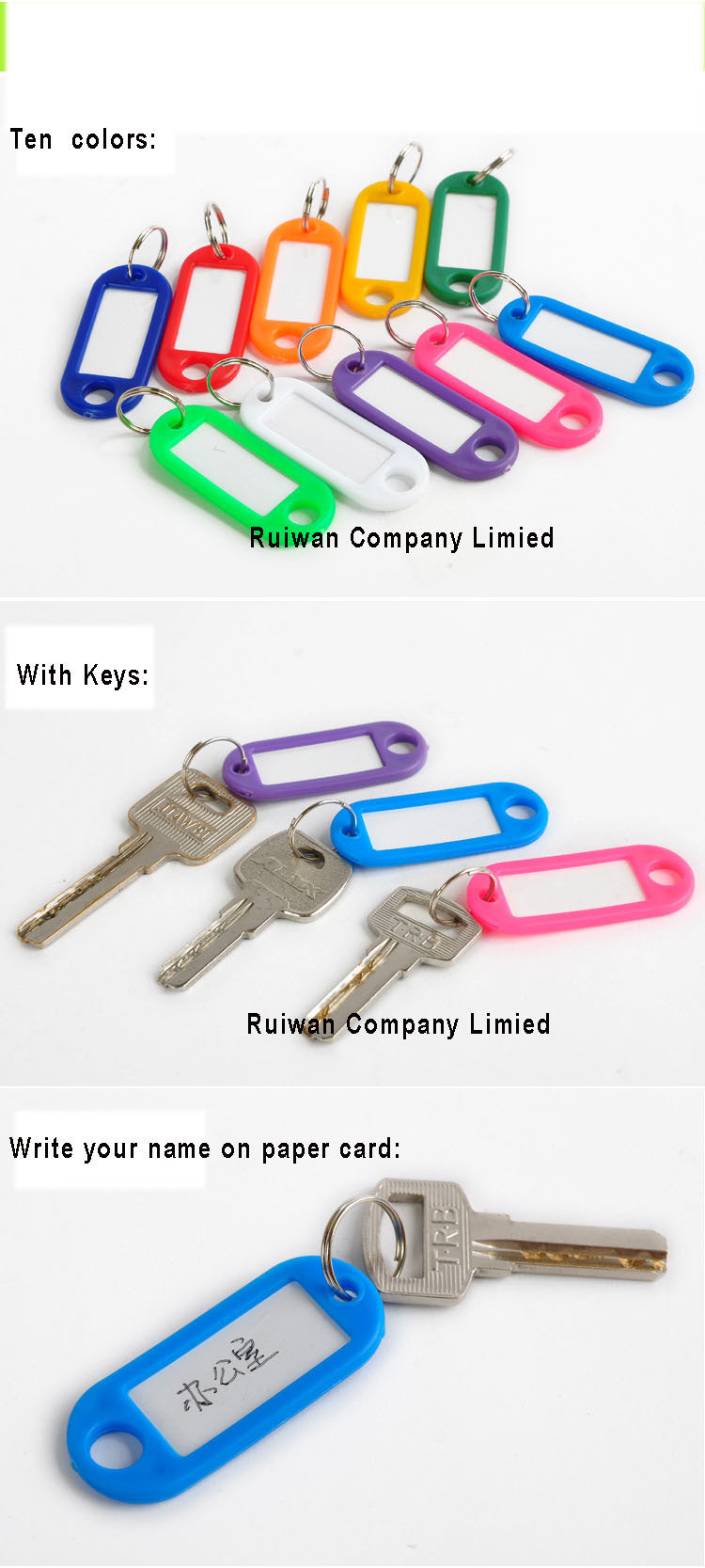 Cheap Multi Color Plastic Key Tags with Blank ID Label