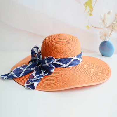 Paper Straw Hat Beach with Customed Logo Bow Women