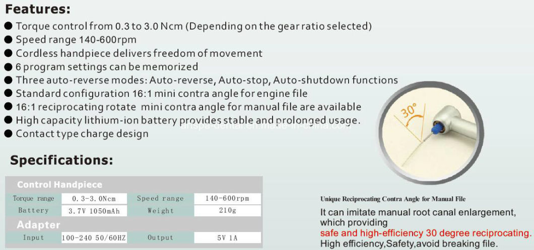 Detachable 16: 1 Mini Contra Angle with LED Operation Light Ap-Endo M3 Endo Motor