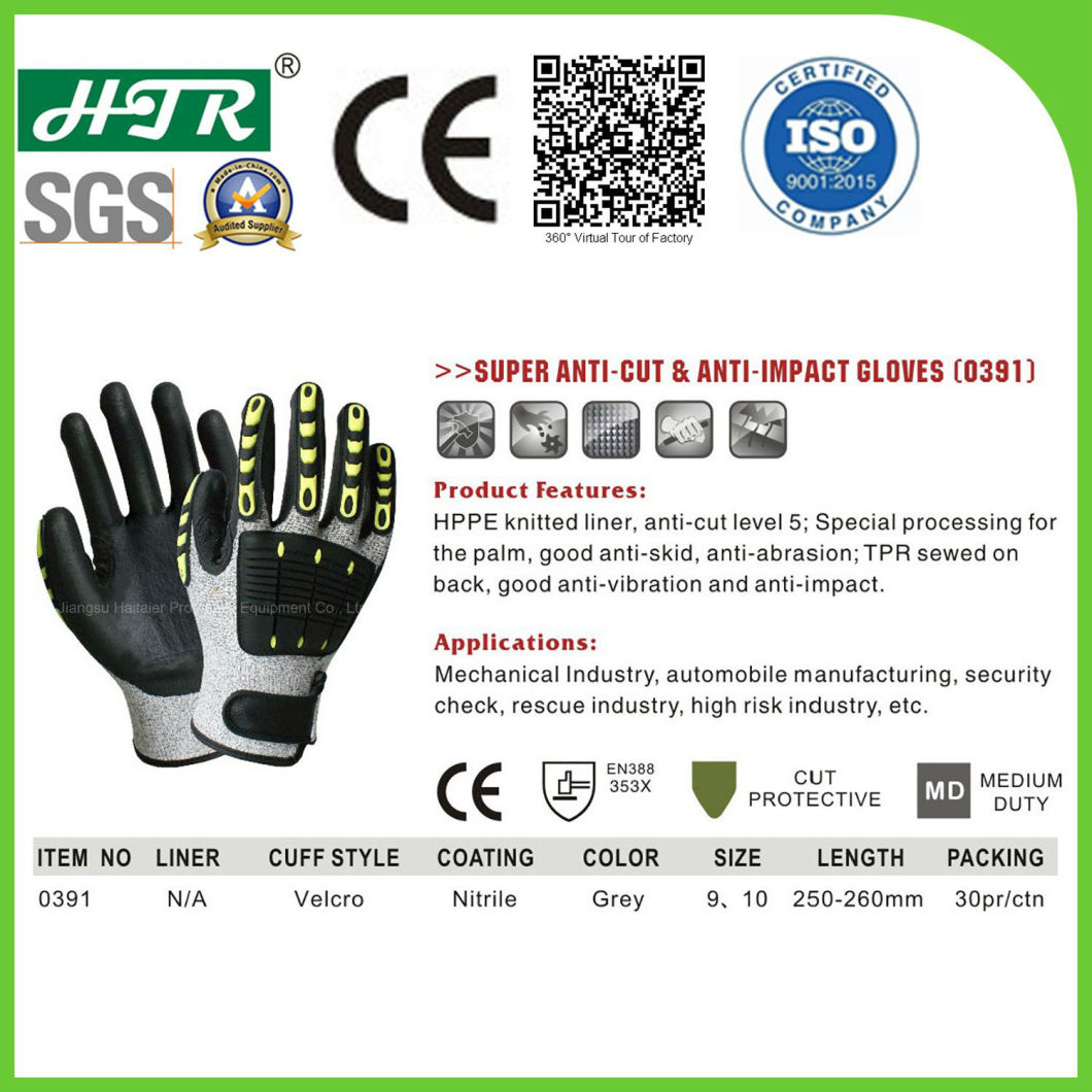 Cut Resistant TPR Anti-Impact Mechanical Safety Work Glove with Sandy Nitrile Coating