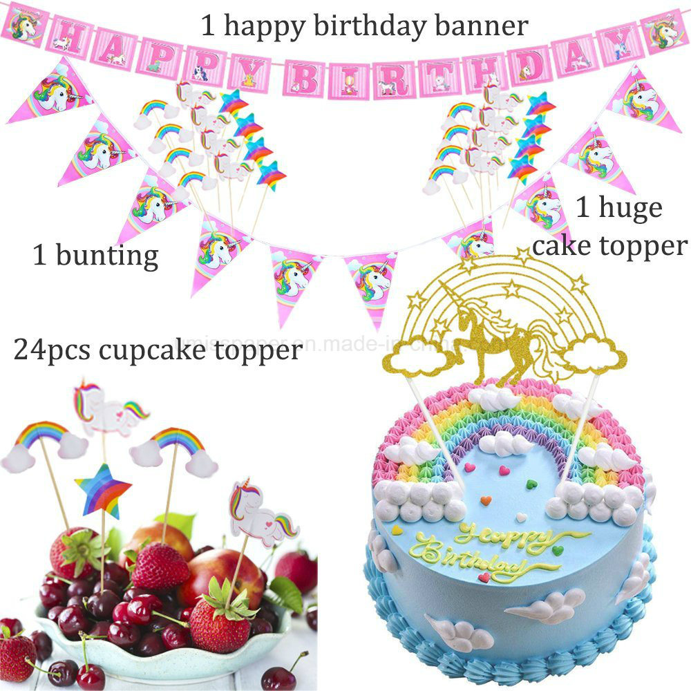Umiss Paper Happy Birthday Letter Banner Party Unicorn Decoration for Factory OEM