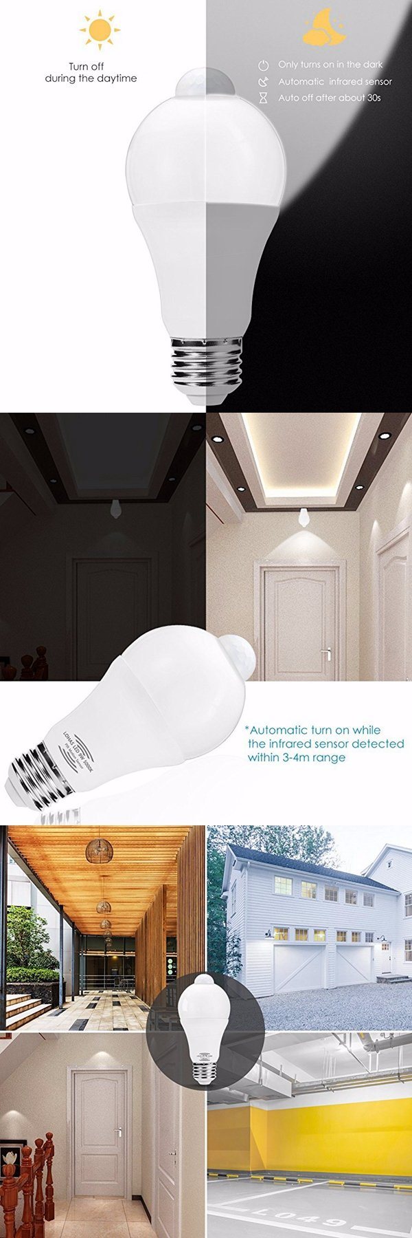 Motion Sensor Light Bulb LED E26 9W (60W Equivalent) Daylight White (5000K) Motion Activated Smart Light Bulb