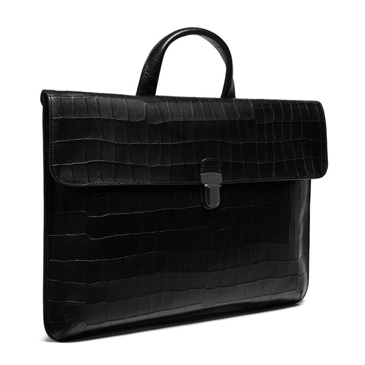 High End Black Croc Grain Leather Business Briefcase Bag