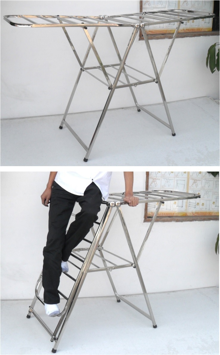 High Class Portable Folding Stainless Steel Clothing Garment Cloth Coat Clothes Drying Rack