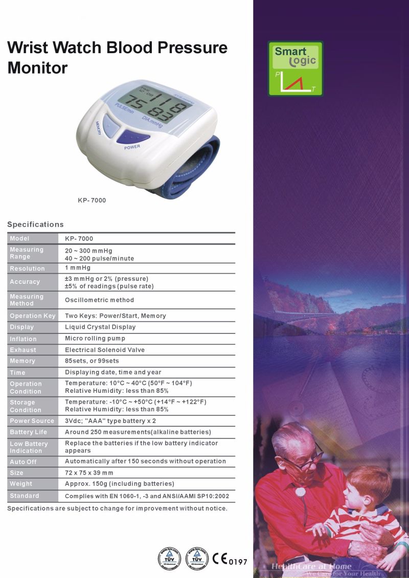 Kp-7000 Wrist Watch Blood Pressure Monitor Ce Certificated