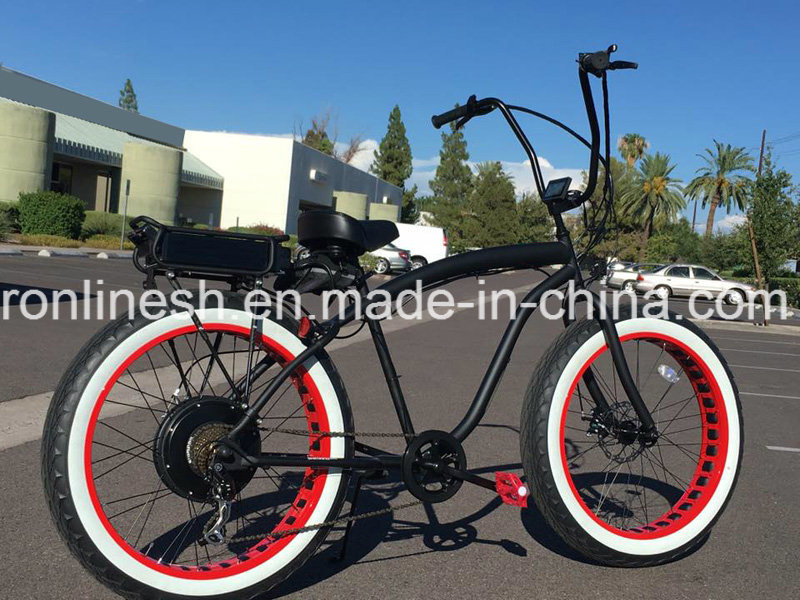 250W/500W 7speed Retro/Vintage/Nostalgia 26in X4 Beach Cruiser Wide/Fat Tyre E Bike/Fat Tire Electric Bicycle/E Snow Pedelec/Fatty Bicycle White Wall Tire