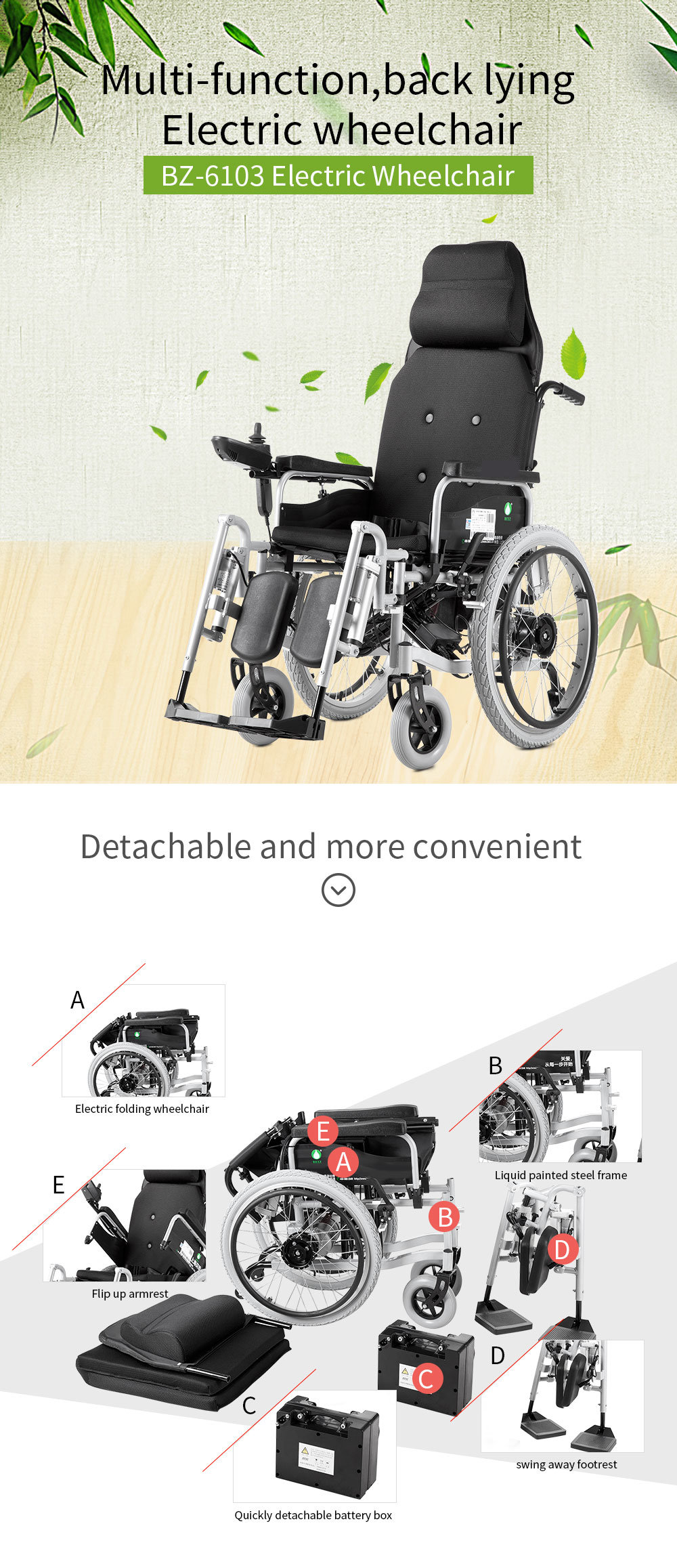Rehabilitation Therapy Reclining Electric Power Wheelchair (Bz-6103)