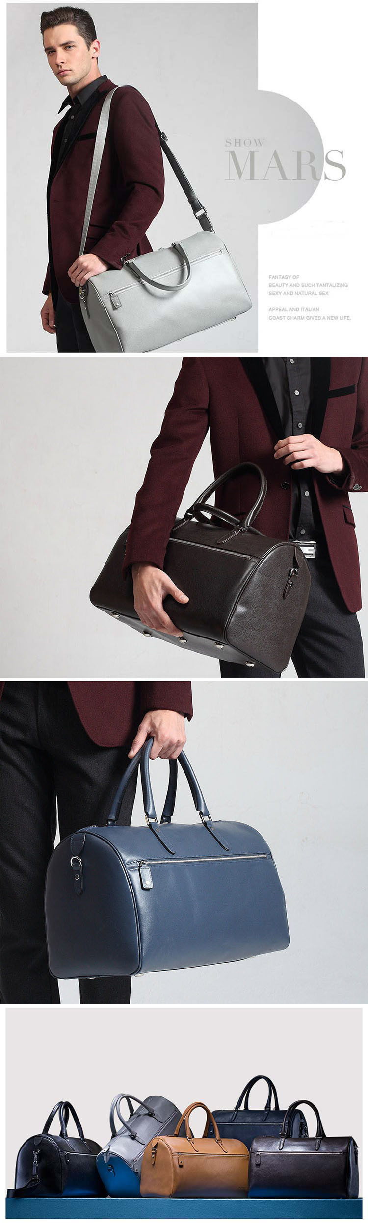 Genuine Leather Duffle Bag Factory Fashion Design Men Travel Handbags