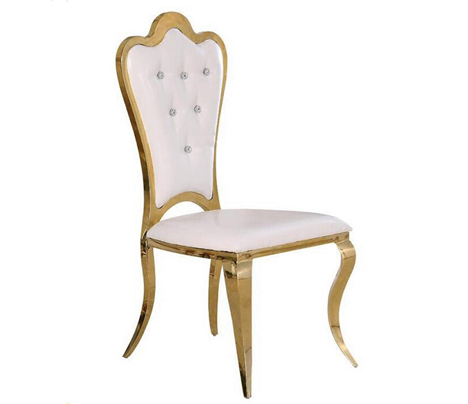 Wholesale Modern Gold Stainless Steel Dining Room Furniture / White Marble Top Dining Table with Royal Crown King Throne Chairs