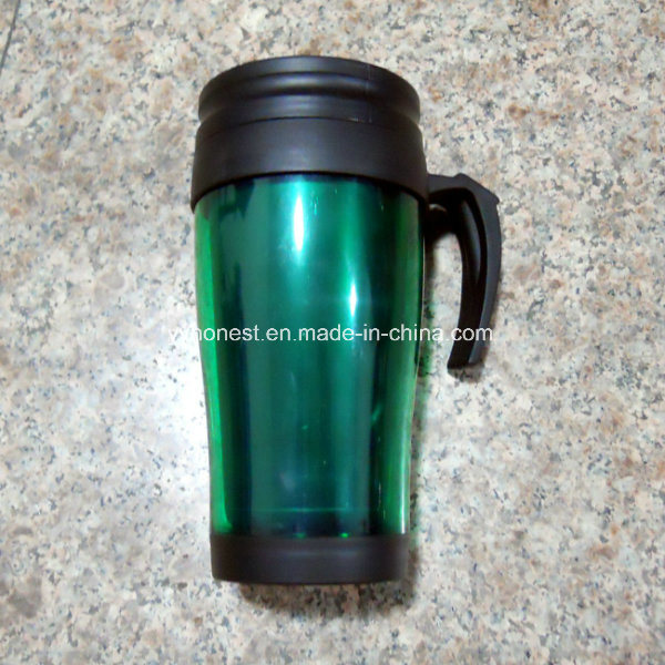 Double Wall Food Grade Plastic PP Coffee Travel Mug with Handle