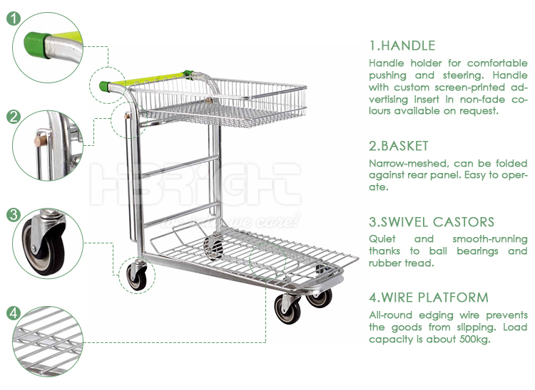 4 Wheels Heavy Duty Warehouse Cargo Trolley Transport Cart