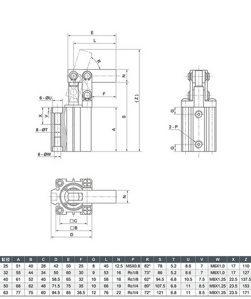 Jgl50 Acl50 Pneumatic Compact Air Cylinder by Clamp