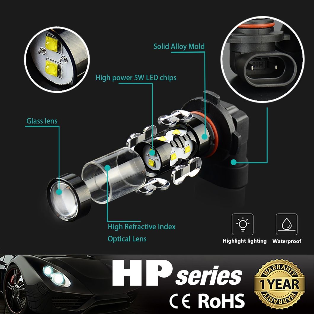 Extremely Bright Max 50W High Power H10 9145 LED Bulbs for DRL or Fog Lights, Xenon White