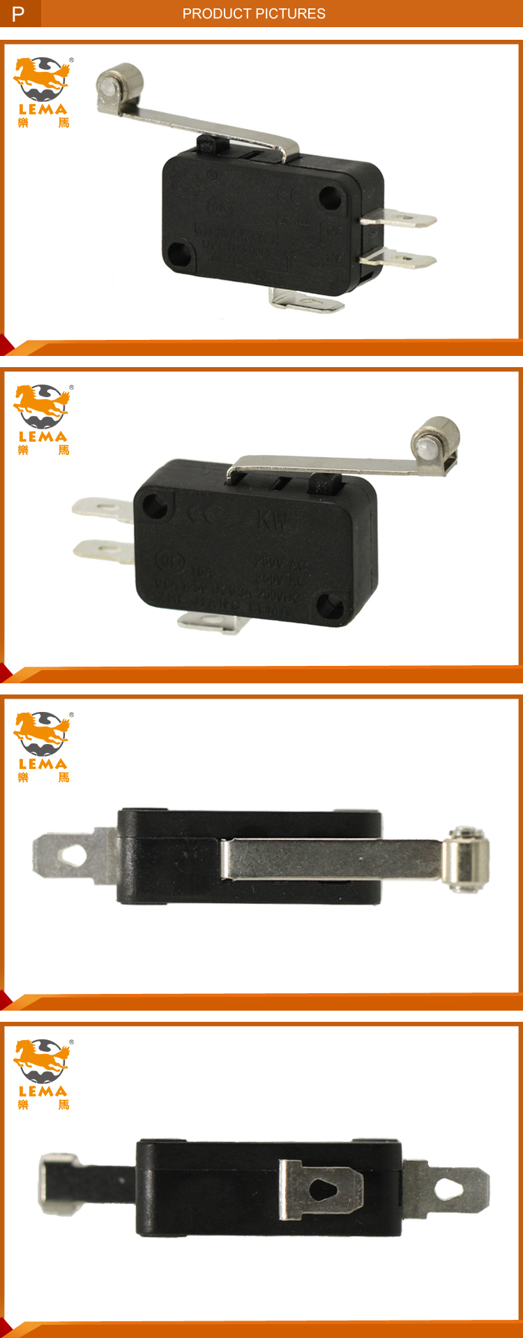 Lema Kw-7-2 Long Metal Roller Lever CCC Ce UL VDE Micro Switch