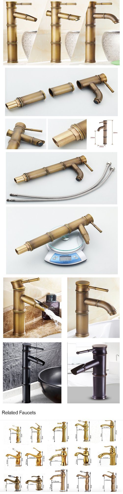 Classic Bamboo Design Brass Bronze Color Sink Basin Faucets