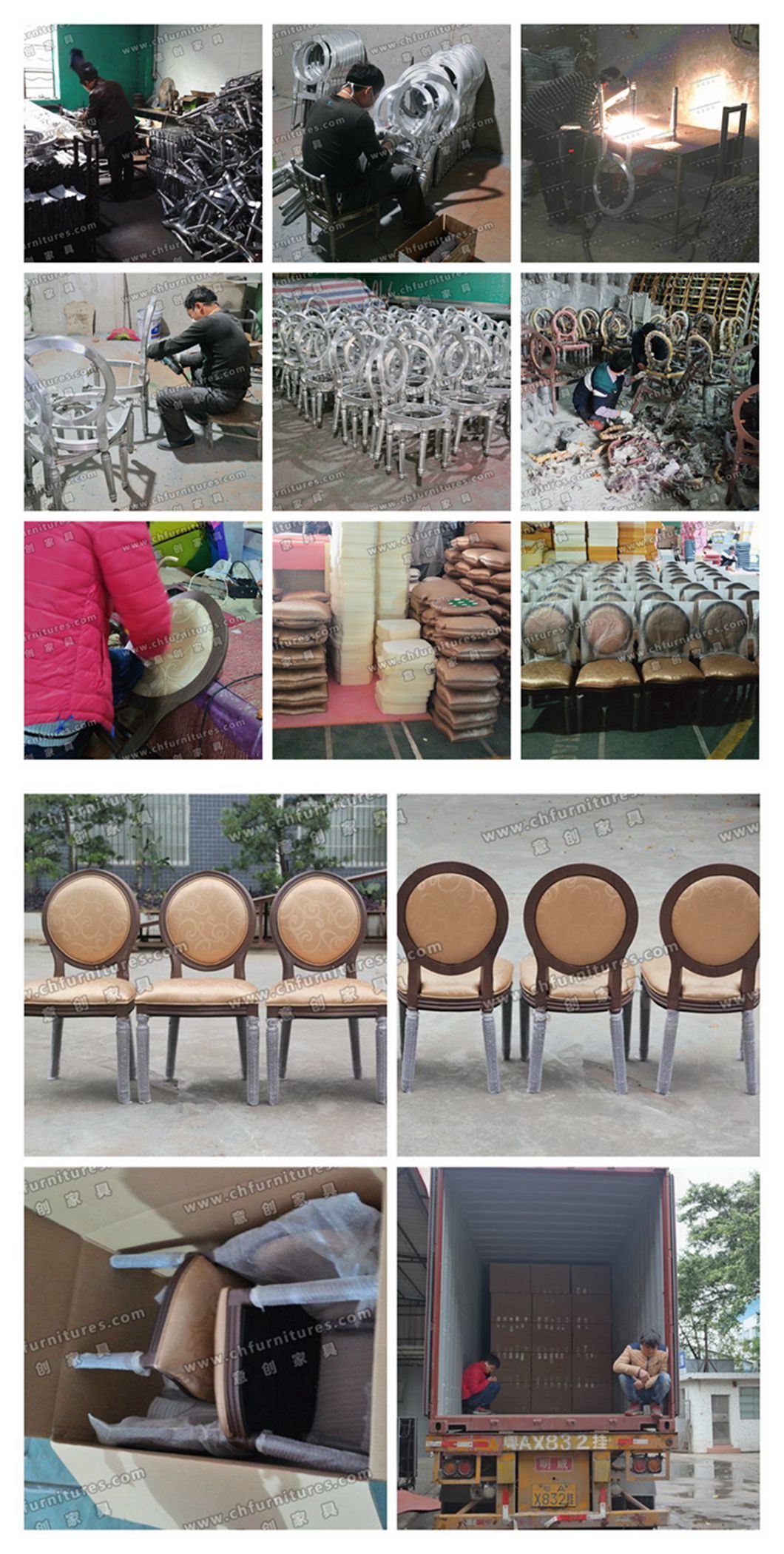 Yc-D04 Gold Stacking Aluminum Iron Steel Metal Hotel Wedding Dining Banquet Louis Chair